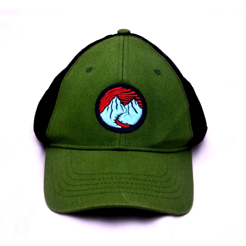 TREW Gear Trucker Snapback Hat Green Black Mountain Logo Outdoor Hiking Cap